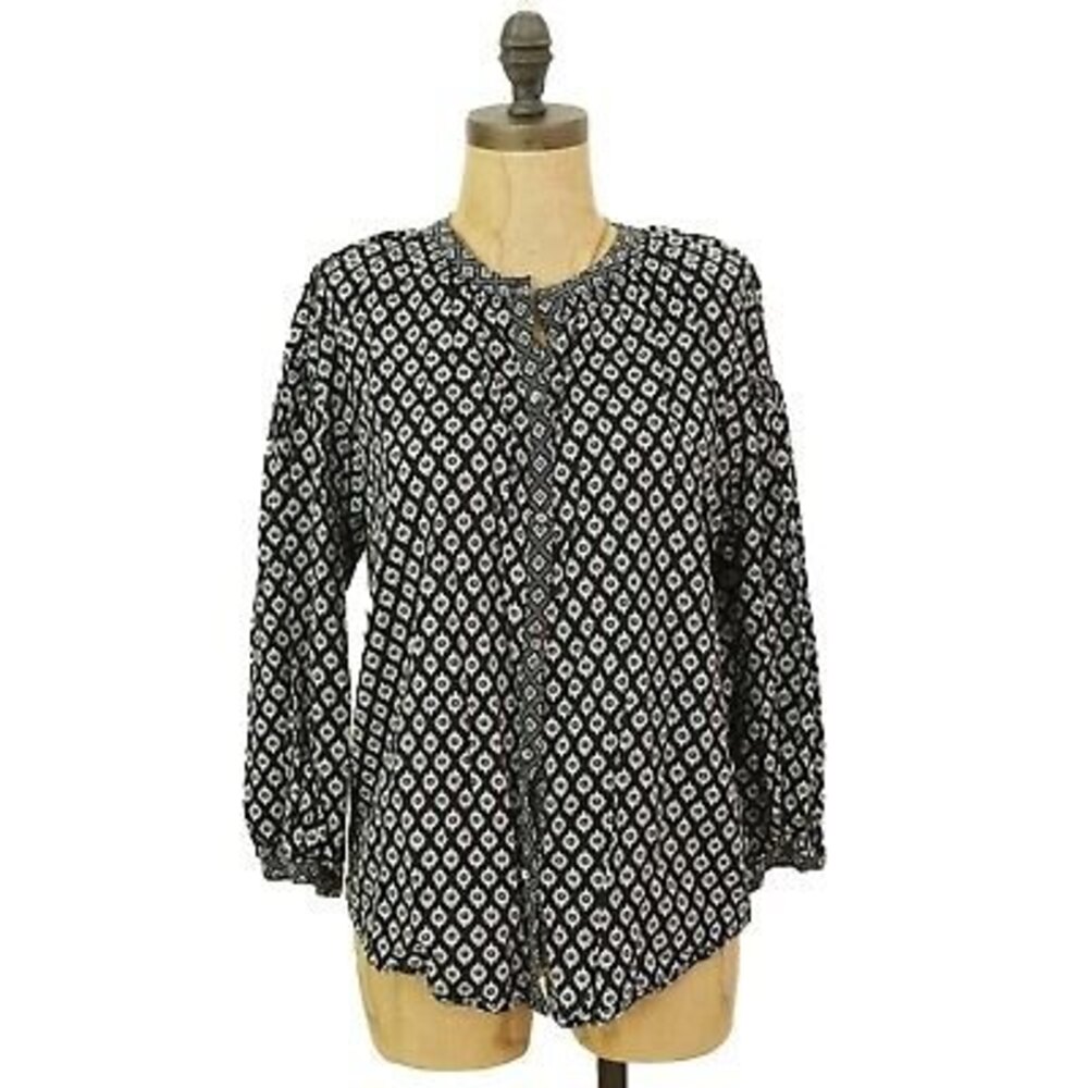 Joie Hagi Blouse  XS Button Up Top Balloon Sleeve Floral Black White EUC A2